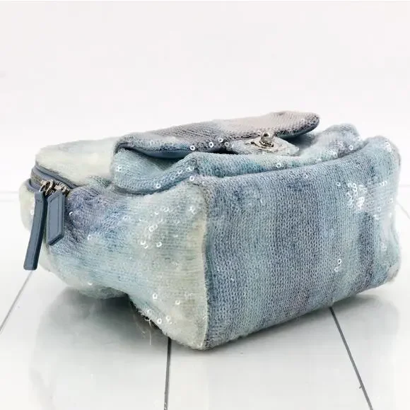 Chanel Sequin Mini Backpack Waterfall Blue Tri-color Bag Rare Light Limited Ed. - Picture 7 of 16